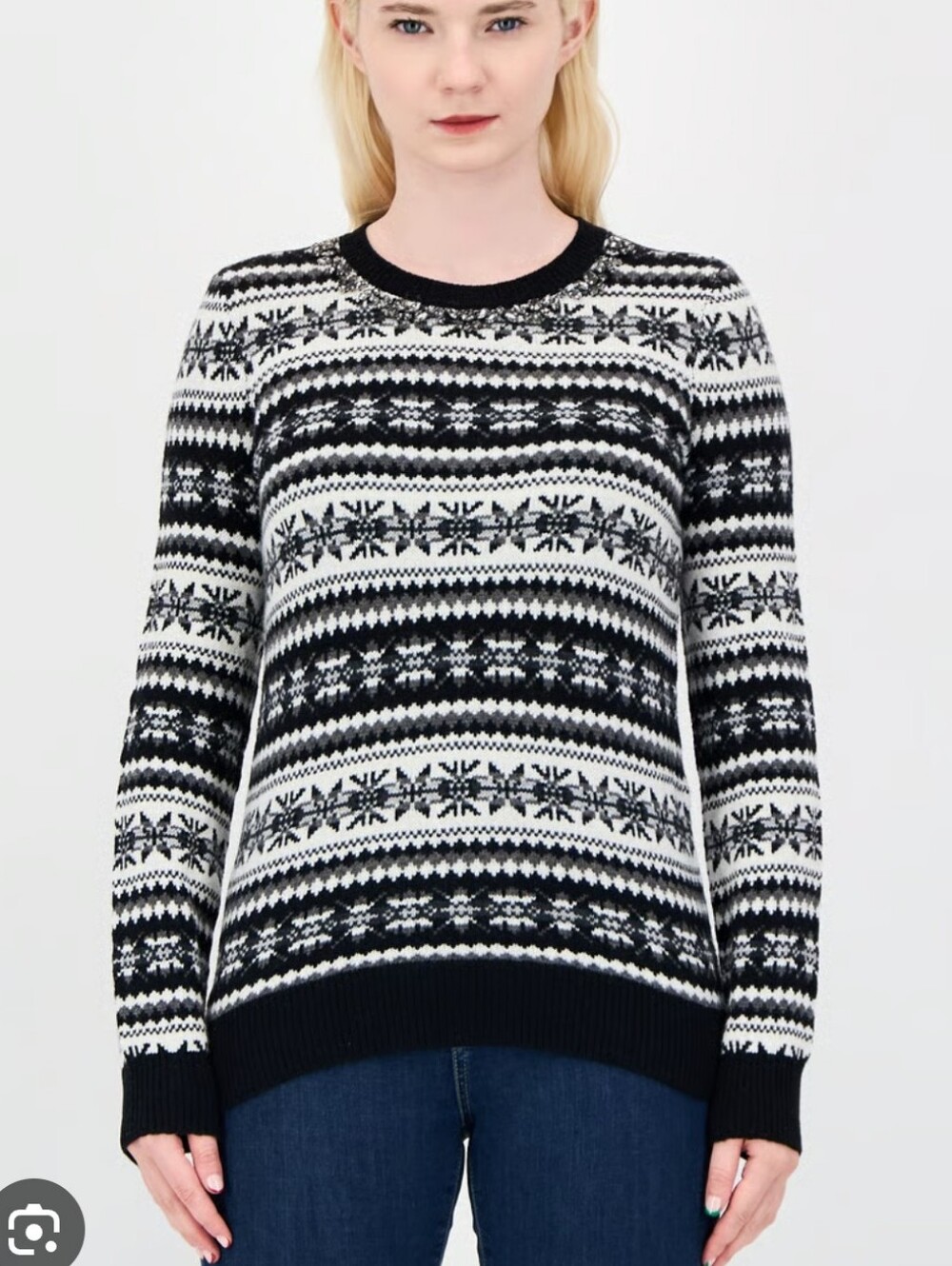 LAUREN RALPH LAUREN I XS Fair Isle Embellished Sweater I black white